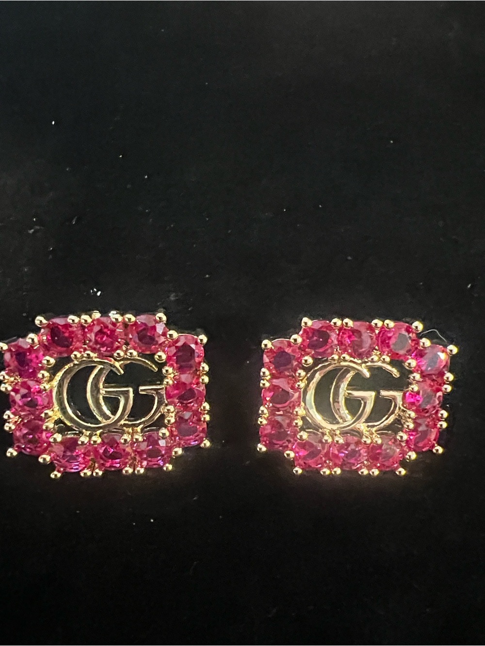Gucci Gold Double G Earrings with Pink Crystals - Picture 6 of 6